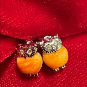 Sterling Silver 925 Orange Spiny Oyster Owl Earrings Post Back. Brand New.